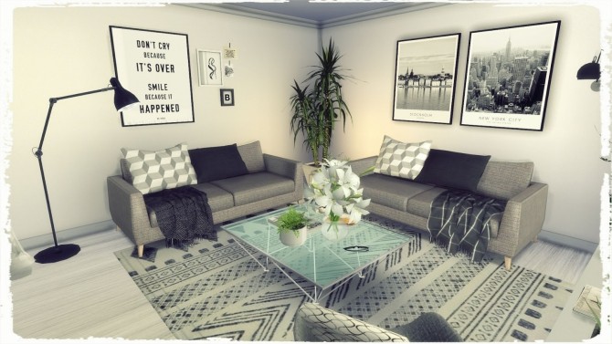 Sims 4 Grey Deco Livingroom at Dinha Gamer