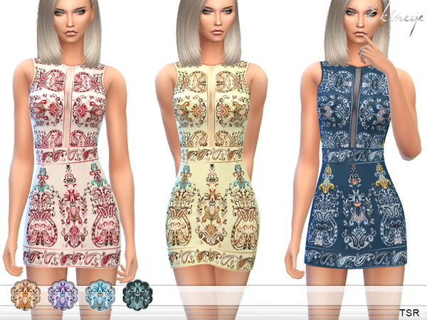 Sims 4 Embroidered Sleeveless Dress by ekinege at TSR
