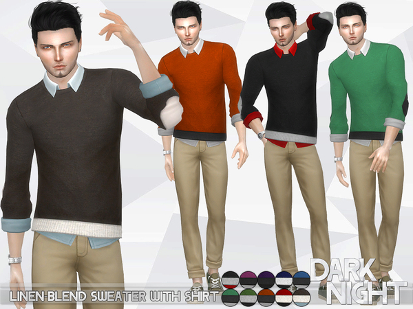 Sims 4 Linen Blend Sweater with Shirt by DarkNighTt at TSR