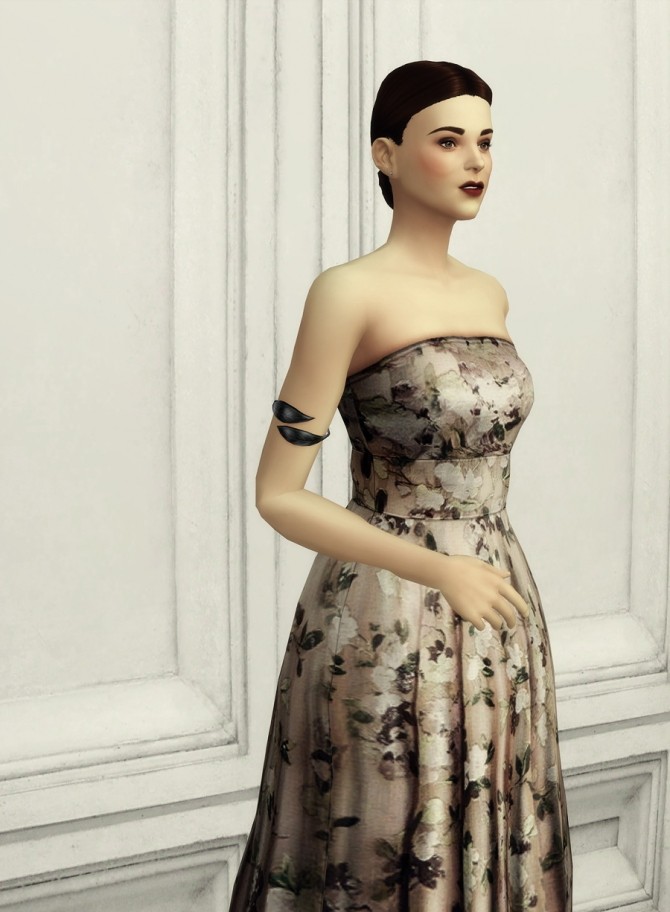 Sims 4 Strapless floral embroidered silk blend dress at Rusty Nail