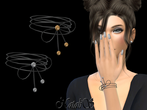 Sims 4 Simple cord bracelet with beads by NataliS at TSR