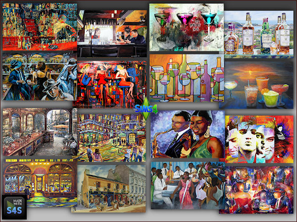 Sims 4 4 sets with 4 bar/restaurant paintings by Mabra at Arte Della Vita