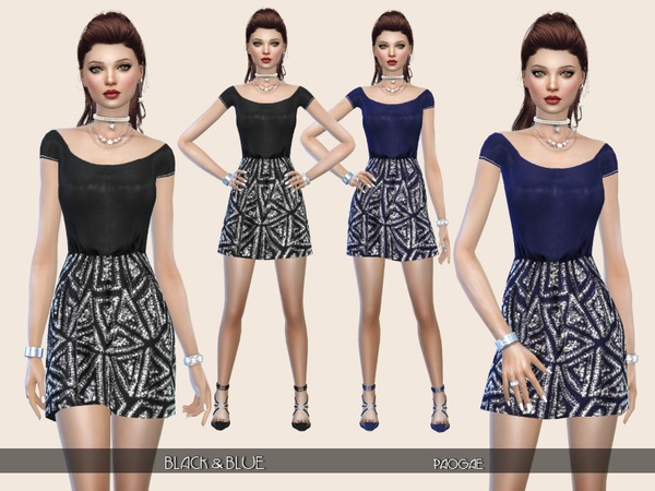Sims 4 Black&Blue dress by Paogae at TSR