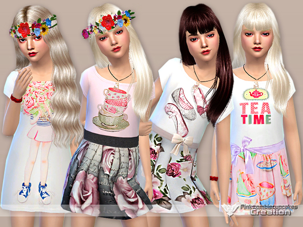 Sims 4 Tea Time Dress Collection for Girls by Pinkzombiecupcakes at TSR