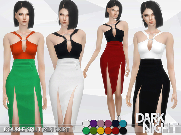 Sims 4 Double Split Midi Skirt by DarkNighTt at TSR