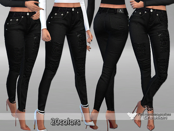 Sims 4 PZC Chic Black Jeans by Pinkzombiecupcakes at TSR