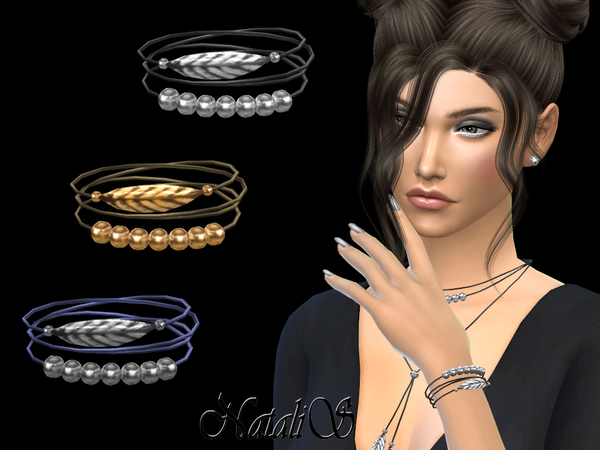 Sims 4 Cord bracelet with feathers and beads by NataliS at TSR
