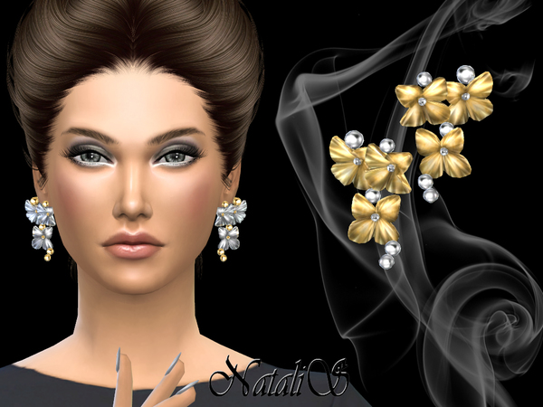 Sims 4 Massive metal flower earrings by NataliS at TSR
