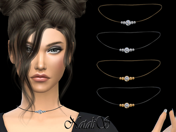 Sims 4 Leather choker with crystal clasp by NataliS at TSR