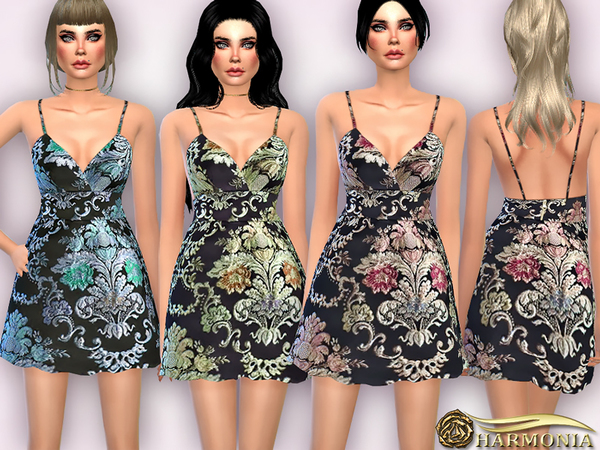 Sims 4 Baroque Florals Jacquard Dress by Harmonia at TSR