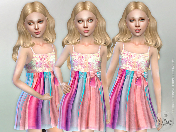 Sims 4 Sleeveless Multi Paneled Dress by lillka at TSR