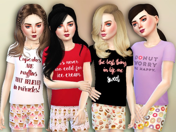 Sims 4 Donut Worry Pajama Set For Kids by Simlark at TSR