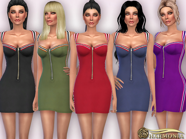 Sims 4 Side Striped Zip up Bodycon Dress by Harmonia at TSR