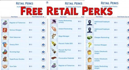 Free/Half Priced Retail Perks by Simstopics at SimsWorkshop
