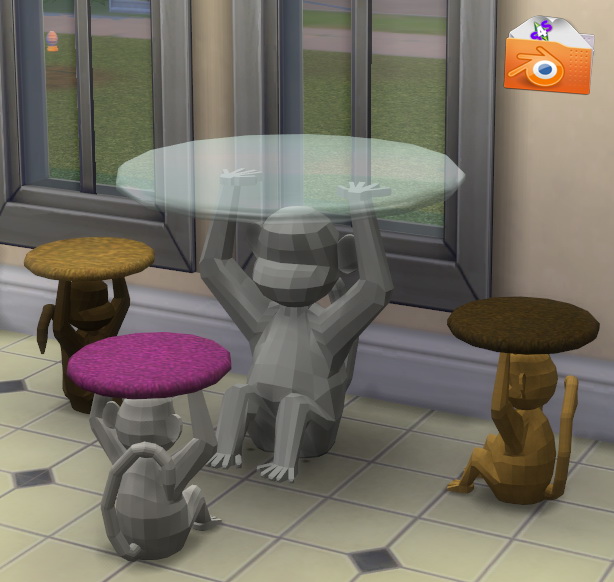 Sims 4 Crocobaura Silver Monkey Table and Chair by BigUglyHag at SimsWorkshop