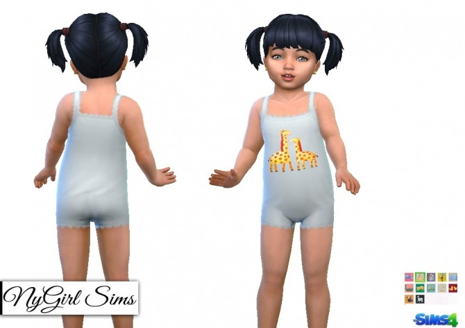 Sims 4 Lace Trim Toddler Pajama Bodysuit Animals at NyGirl Sims