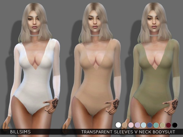 Sims 4 Transparent Sleeves V Neck Bodysuit by Bill Sims at TSR