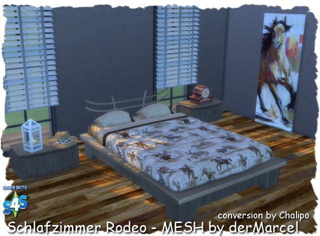 Sims 4 Rodeo bedroom mesh by Chalipo at All 4 Sims