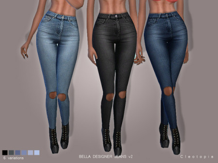 Set 73 BELLA Jeans v2 Ripped knees by Cleotopia at TSR