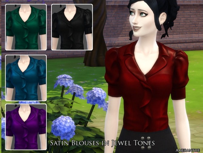 Sims 4 Satin Blouses in Jewel Tones v2 at Ameranthe – Camera Obscura
