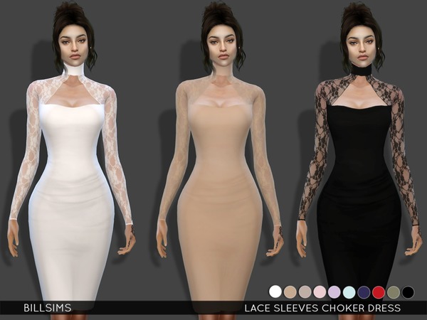 Sims 4 Lace Sleeves Choker Dress by Bill Sims at TSR
