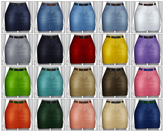 Sims 4 High rise Denim Skirts Belt 20 colors at Rusty Nail