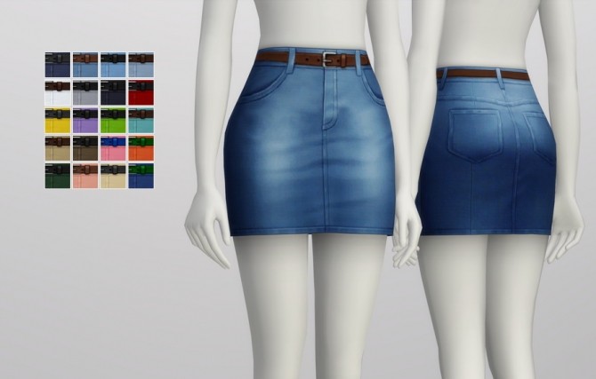 Sims 4 High rise Denim Skirts Belt 20 colors at Rusty Nail