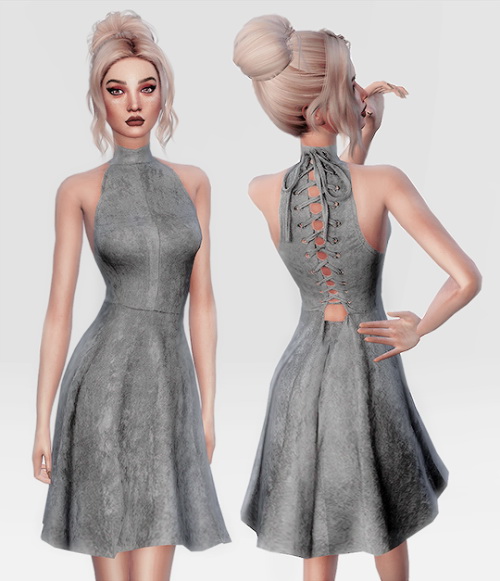 Sims 4 LACE UP SUEDE DRESS at Leeloo