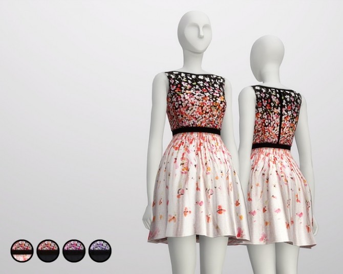 Sims 4 Black cherry blossom dress at Rusty Nail