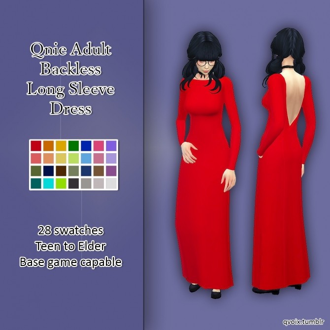 Sims 4 Backless Long Sleeve Dress at qvoix – escaping reality