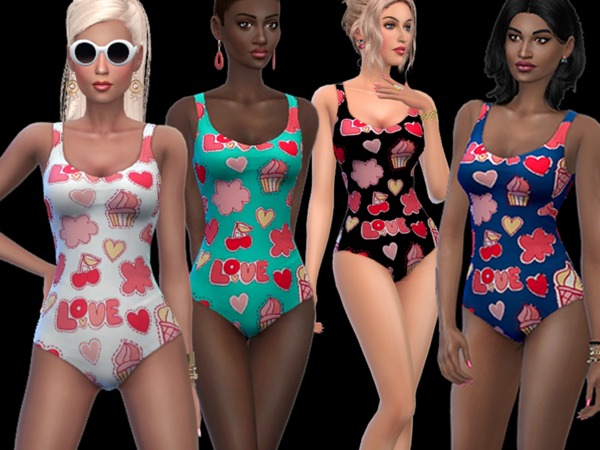 Sims 4 Pink Valentines Swimsuit by ShaktiRose at TSR