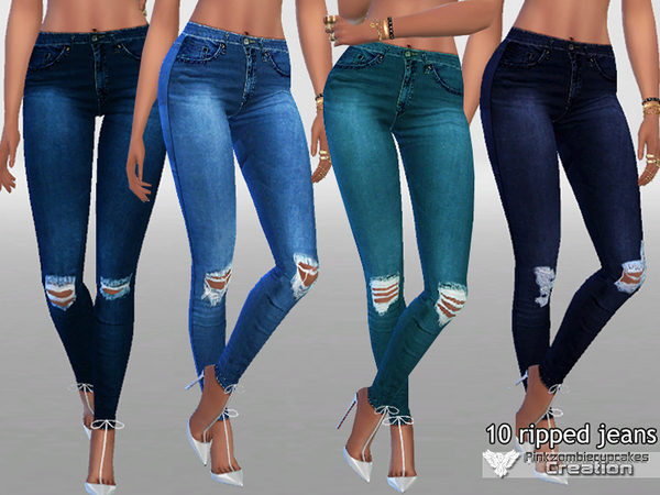 Sims 4 10 Dark Ripped Denim Jeans by Pinkzombiecupcakes at TSR