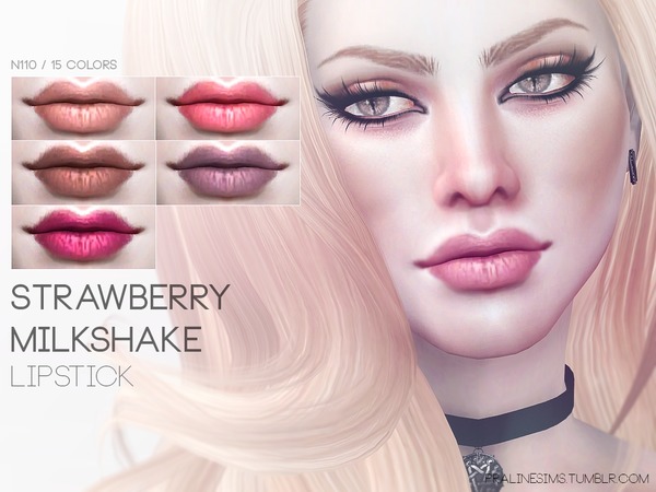 Sims 4 Strawberry Milkshake Lipstick N110 by Pralinesims at TSR