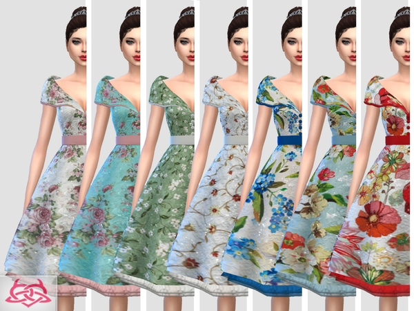 Sims 4 Paloma dress RECOLOR floral by Colores Urbanos at TSR