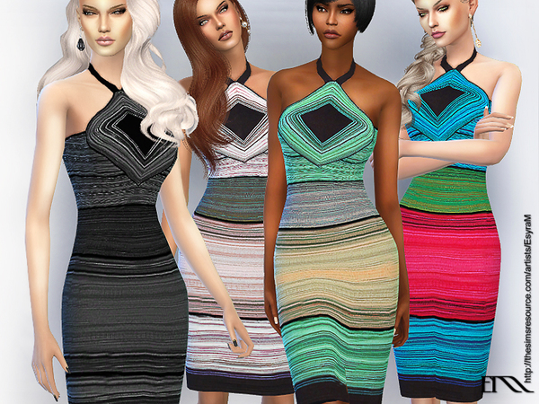 Sims 4 Strapless striped dress by EsyraM at TSR