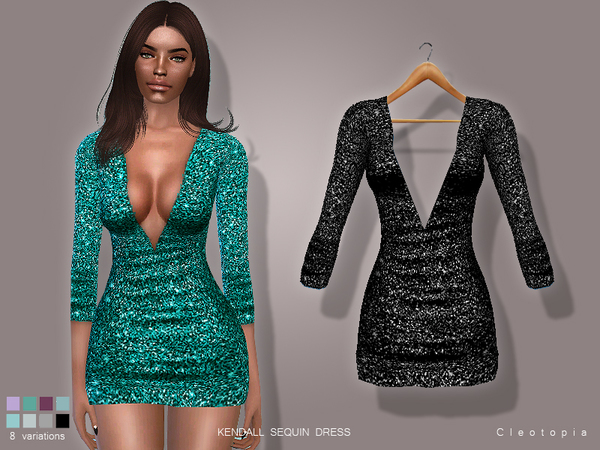 Sims 4 Set 71 KENDALL Sequin Dress by Cleotopia at TSR