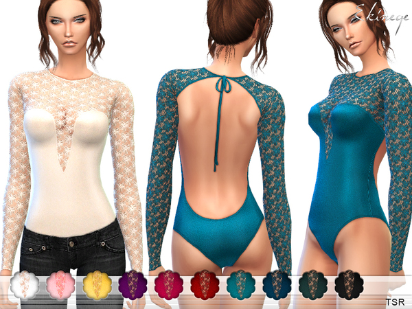 Sims 4 Open Back Lace Bodysuit by ekinege at TSR