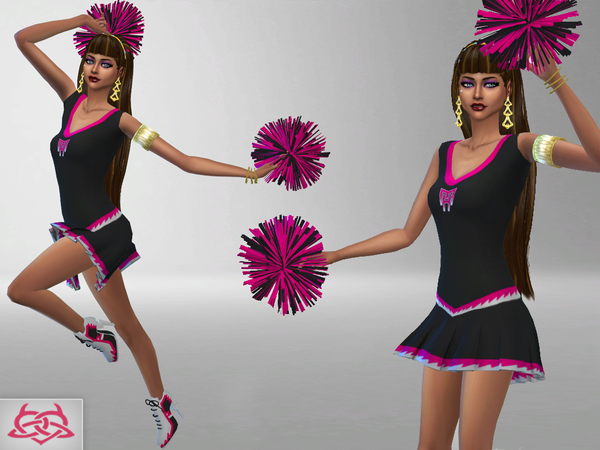 Sims 4 Monster High Cheerleader Shoes, outfit, pom poms by Colores Urbanos at TSR