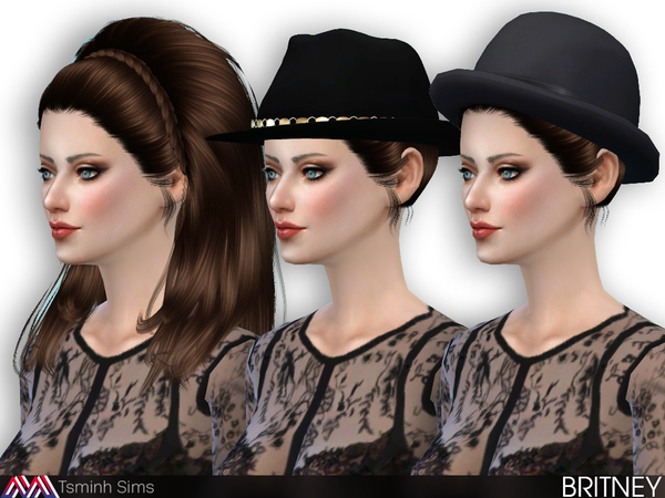 Sims 4 Britney Hair + Hat (Braids) by TsminhSims at TSR