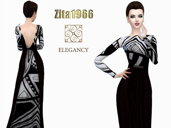 Sims 4 B&W Elegancy dress by ZitaRossouw at TSR