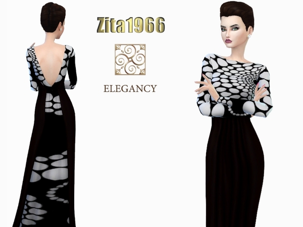 Sims 4 B&W Elegancy dress by ZitaRossouw at TSR