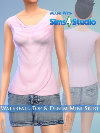 Waterfall Top & Denim Mini Skirt by play jarus at Mod The Sims