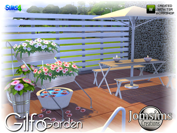 Sims 4 Gilfo Garden set by jomsims at TSR