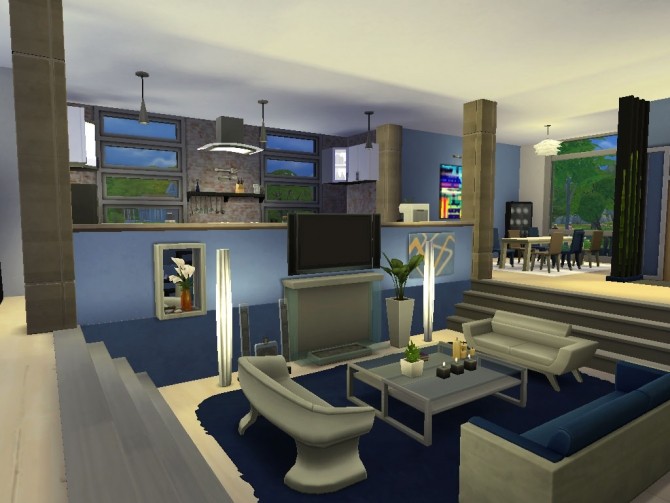 Sims 4 A Touch of Blue Modern Family Home by simsessa at Mod The Sims
