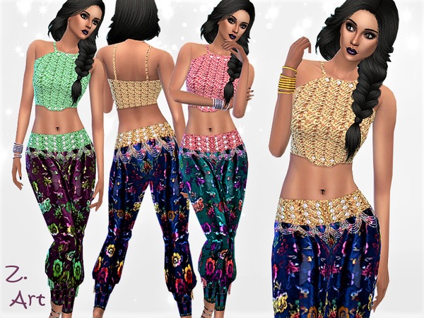 Sims 4 Bollylook 01 Set top and pants by Zuckerschnute20 at TSR