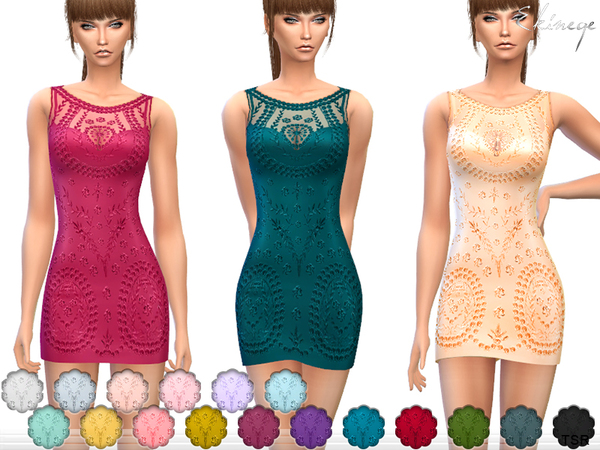 Sims 4 Embroidered Lace Dress by ekinege at TSR