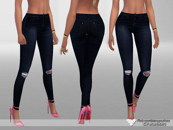Sims 4 Dark Ripped Denim Jeans by Pinkzombiecupcakes at TSR
