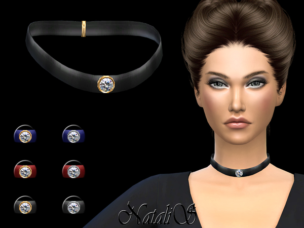 Sims 4 Velvet choker with crystal by NataliS at TSR