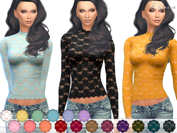 Sims 4 Sheer Mesh Lace Top by ekinege at TSR