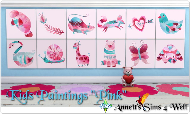 Sims 4 Pink Kids Paintings at Annett’s Sims 4 Welt